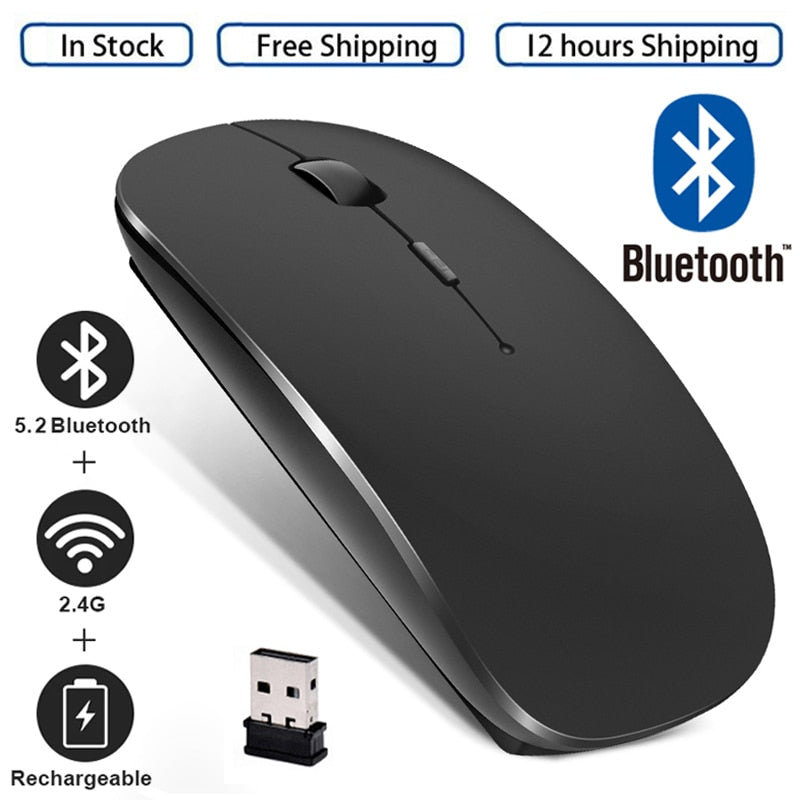 Mouse Bluetooth Sem Fio Recarregável, Ergonômico, Mini, USB, 2.4GHz, Silencioso, Macbook, Óptica, Laptop, PC